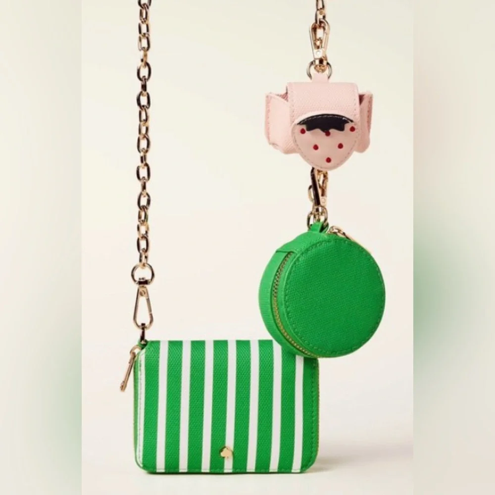 Kate Spade NY- Green/White Stripe Mini Crossbody/Gold Chain Strap/Accessories
